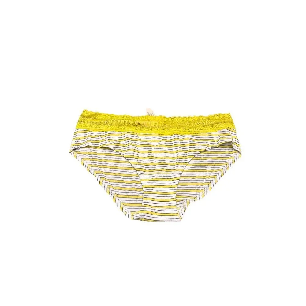 Vintage NEW Victorias Secret Bikini yellow and white striped black lines Size LG
